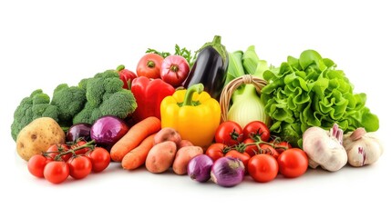 A pile of various fresh vegetables including carrots, broccoli, peppers, and other vegetables. Perfect for healthy eating or cooking concepts