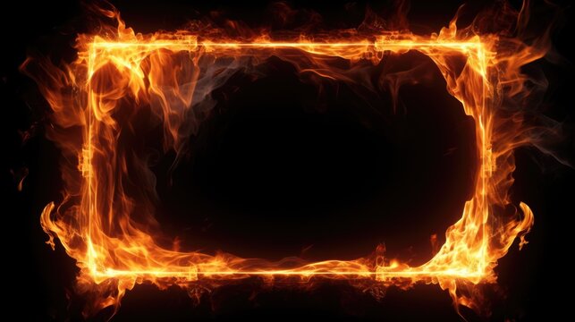 A square of fire on a black background. Perfect for adding a fiery touch to designs or illustrations