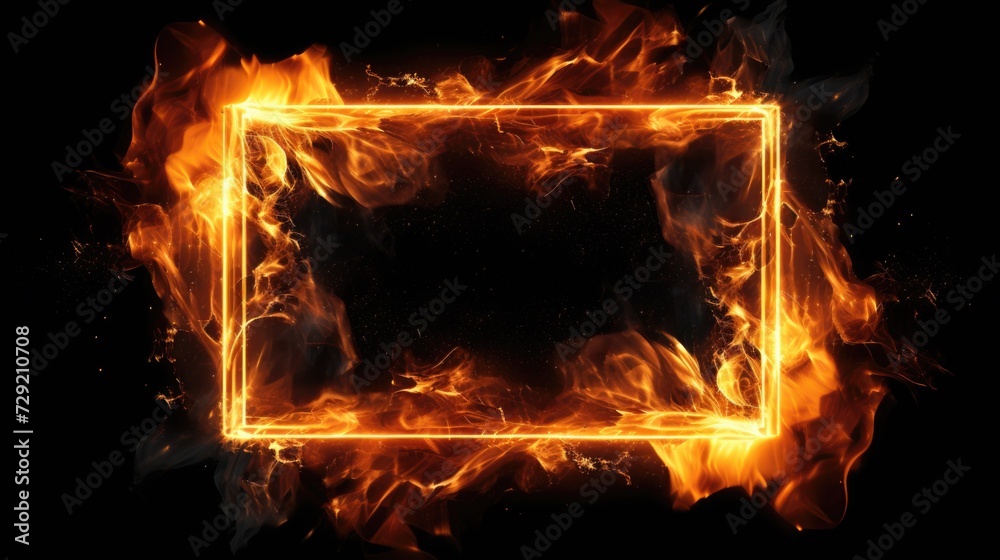 Poster A striking image of a fire frame on a black background. Perfect for adding a touch of warmth and intensity to any project