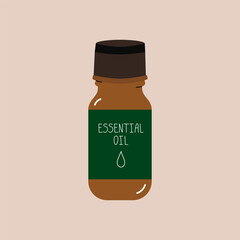 Brown bottle with lid and label for liquid essential oils. Bottle jar vector illustration clipart