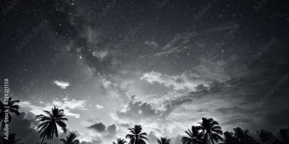 Poster a captivating black and white photo of the night sky. perfect for adding a touch of elegance and mys