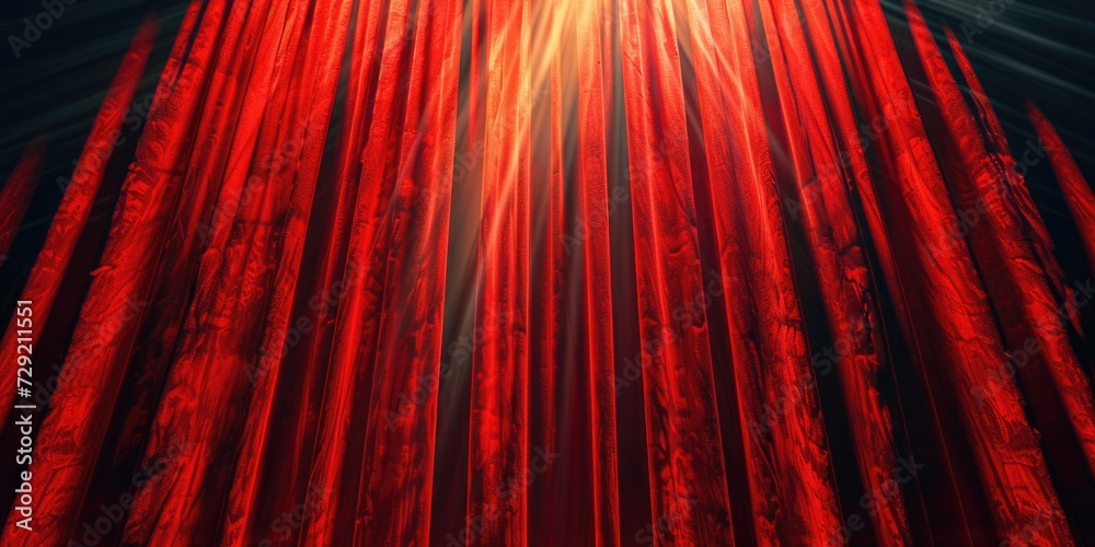 Poster A captivating image of a red curtain with a bright light shining through. Perfect for adding drama and elegance to any project