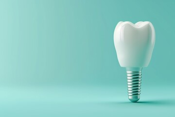 White dental tooth implant on green background