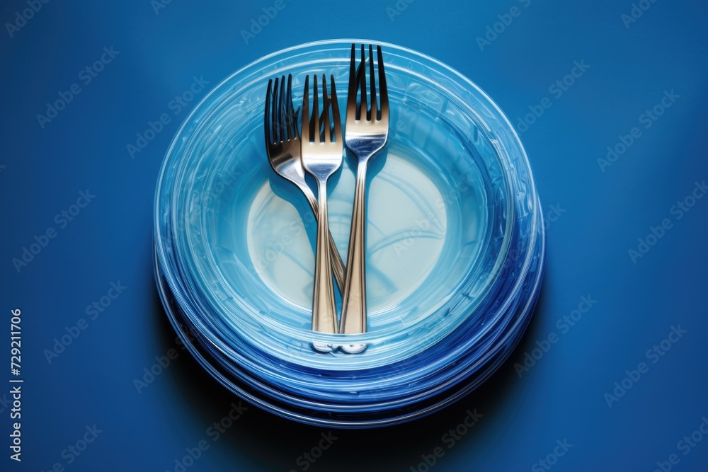 Poster A simple image of a plate with two forks and a spoon. Perfect for illustrating table settings or dining etiquette