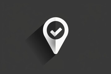 A white pin with a check mark symbol on it. Can be used to indicate completion, success, or approval