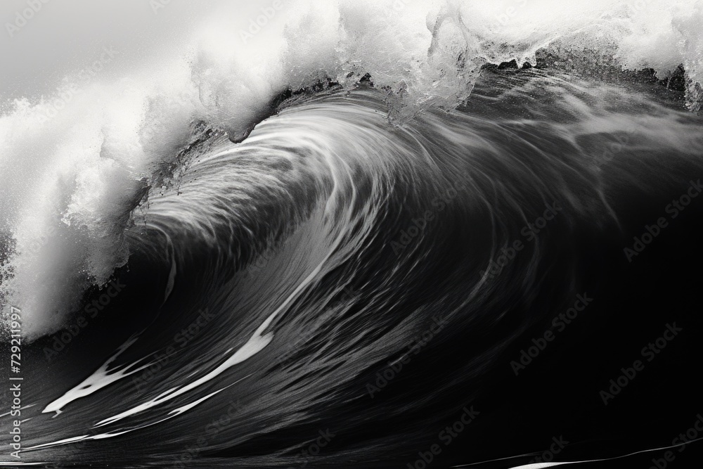 Aufkleber a black and white photo capturing the power and beauty of a large wave. perfect for adding a dramati