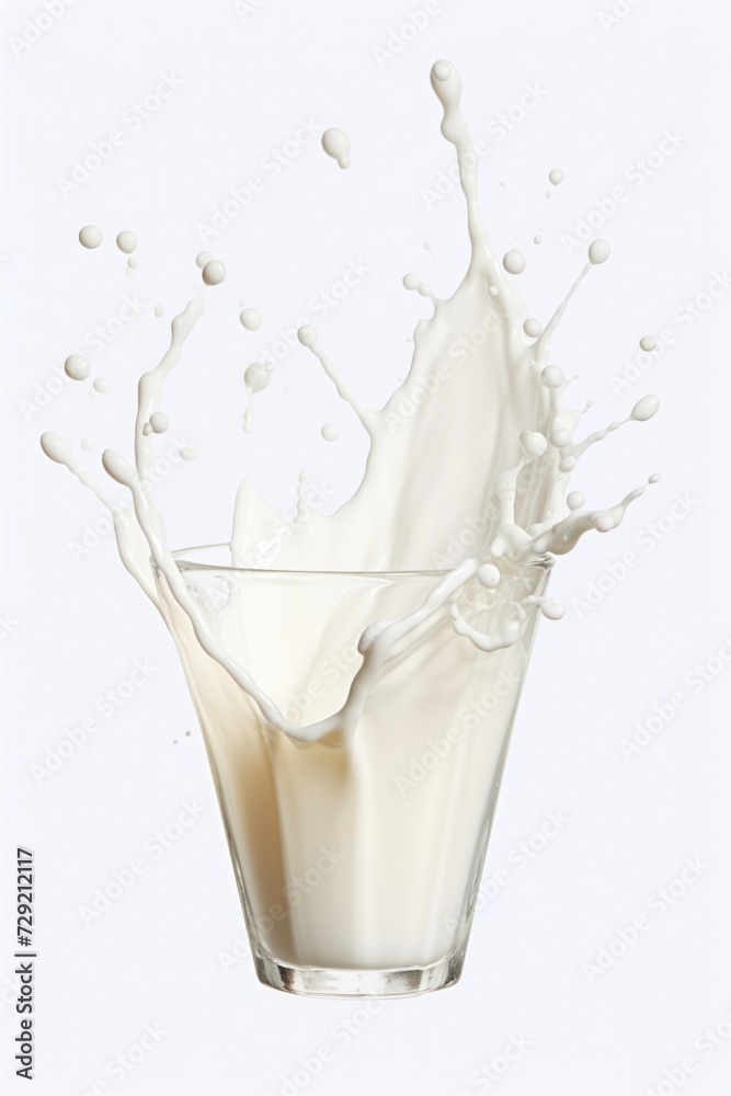 Poster a glass of milk with a splash of milk. suitable for various food and beverage concepts