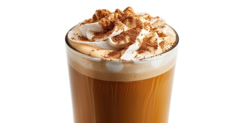 A cup of coffee topped with fluffy whipped cream and a sprinkle of cinnamon. Perfect for cozy mornings or a coffee break.