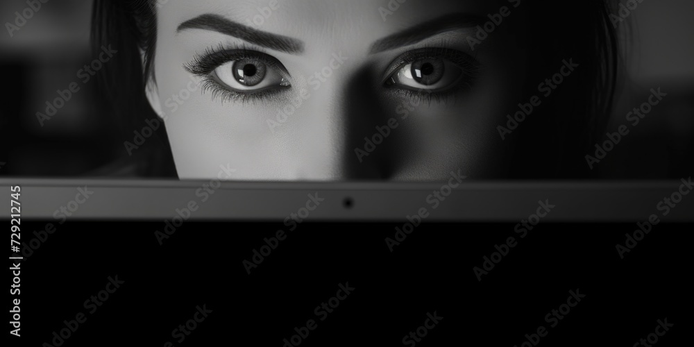 Poster close-up black and white photo of a woman's eyes. perfect for adding depth and emotion to any creati
