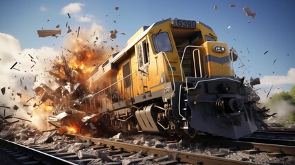 The collision of a train with construction equipment resulted in the carriage derailing. generative ai