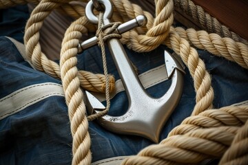 nautical outfits, anchor and mooring ropes in frame - obrazy, fototapety, plakaty
