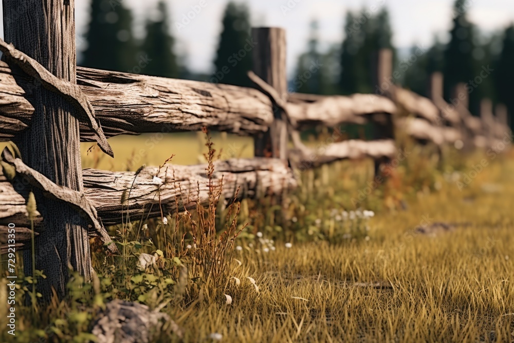 Aufkleber a picture of a split rail fence in a serene grassy field. suitable for various uses
