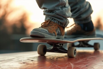 closeup of feet on board during ollie