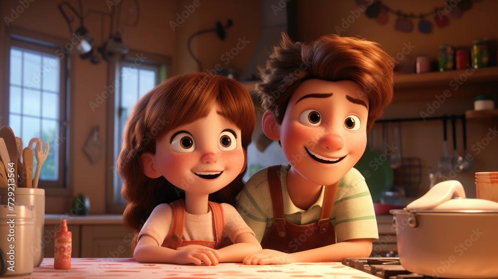 Poster Cartoon characters sitting next to each other. Suitable for various design projects