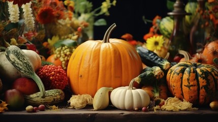 A table filled with a wide assortment of pumpkins. Perfect for autumn-themed decorations and seasonal displays