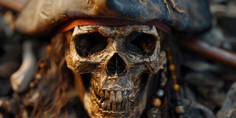 A skull wearing a pirate hat. Perfect for Halloween decorations or pirate-themed designs