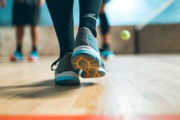 Fototapeta premium closeup of a players sneakers on the squash court
