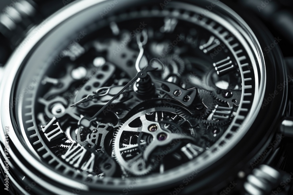 Poster A detailed close-up view of a watch on a black background. Suitable for time-related concepts and fashion-related themes