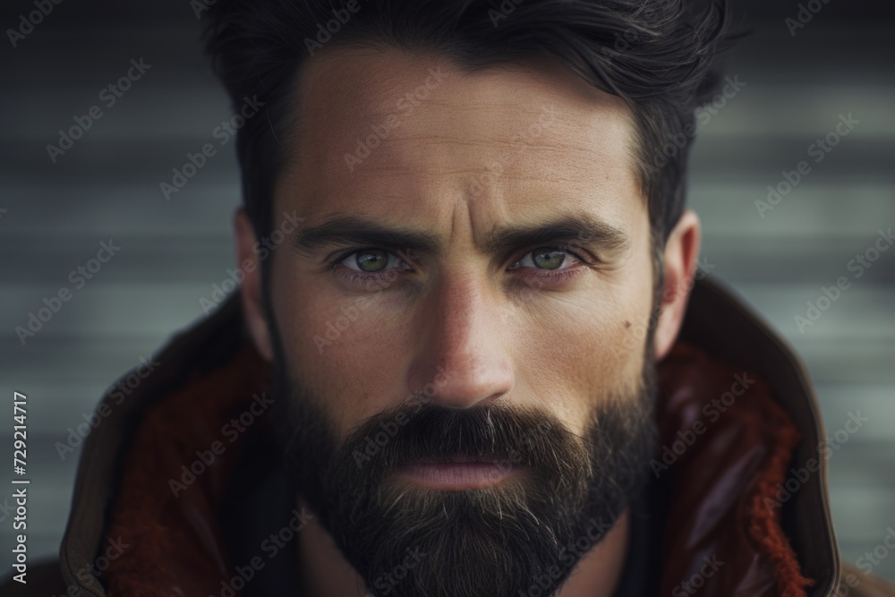 Aufkleber A close-up photograph of a man with a beard. This image can be used in various contexts