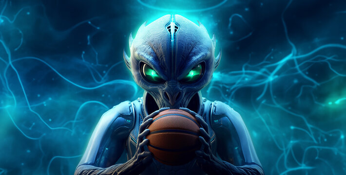 realistic picture of an alien basketball team