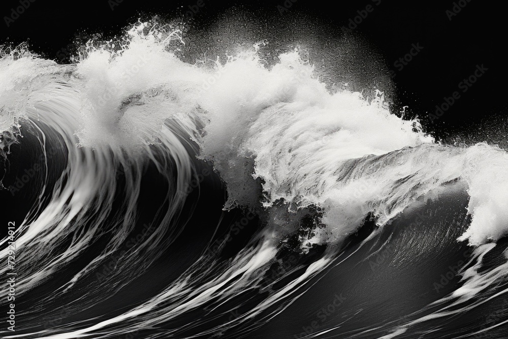 Poster A captivating black and white photo capturing the intensity of a large wave. Perfect for adding drama and depth to any project