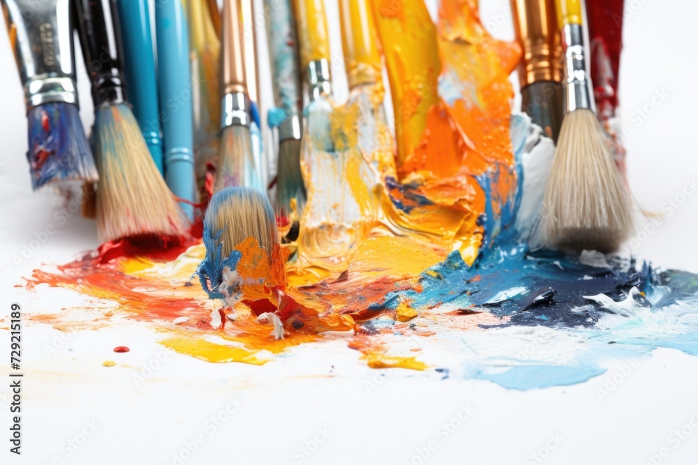 Aufkleber A collection of paint brushes placed on a clean white surface. This versatile image can be used for various creative projects