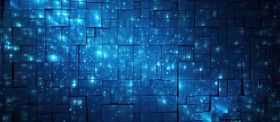 Glowing cyan light grid in the form of square tiles abstract background.AI generated image
