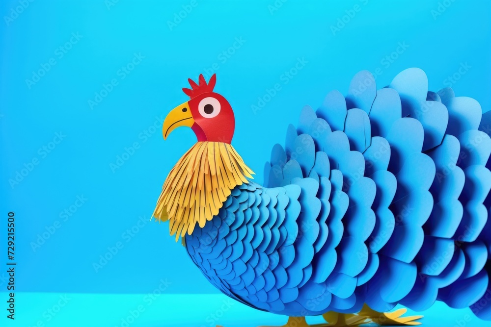 Poster a picture of a blue bird with a vibrant red head and a striking yellow beak. this image can be used 