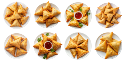 collection of samosa on plates 