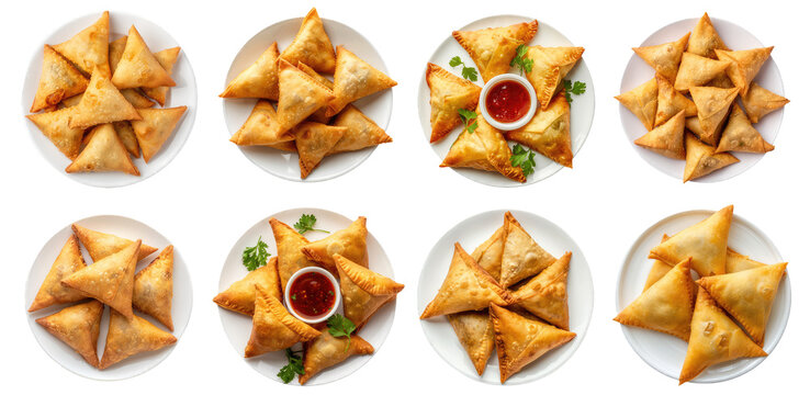 collection of samosa on plates 