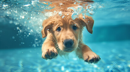 dog swimming in pool, generative ai