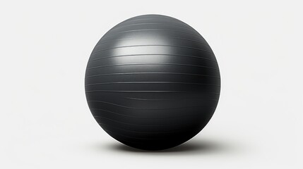 A black exercise ball resting on a white surface. Can be used for fitness and exercise-related content
