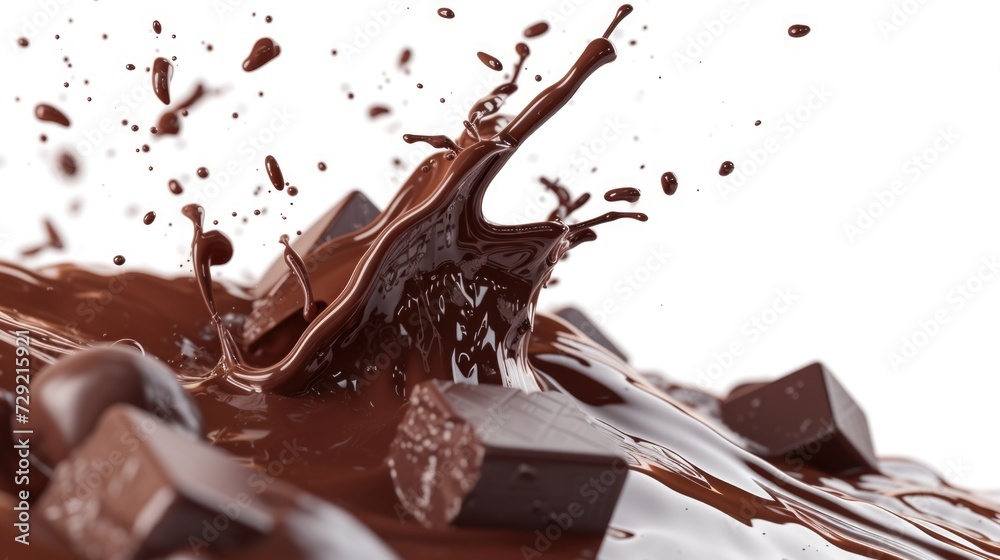 Poster a delicious image capturing a splash of chocolate on top of a pile of chocolate. perfect for food an