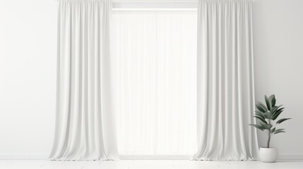 A room with white curtains and a potted plant. Suitable for home decor or interior design concepts