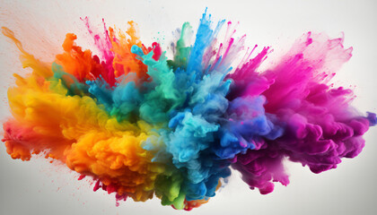 Obraz premium Color explosion. Colorful particles explosion. Rainbow-colored powder explosion. Bright colors, isolated object. White background. Creative idea, Brainstorming session, Creativity