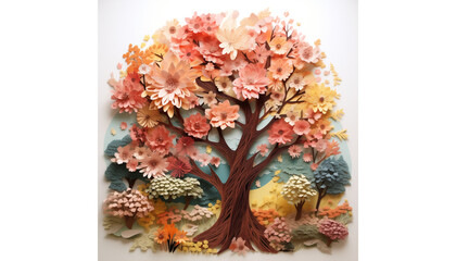 tree made of flowers layered paper craft pape