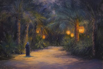 cloaked figure stands alone on the pathway adding an element of mystery