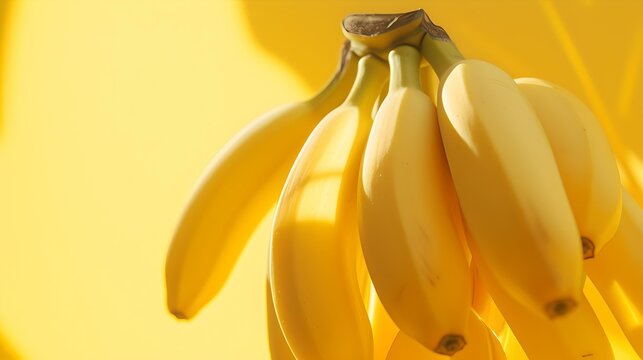 Bright yellow bananas on a matching yellow background. fresh, ripe fruit perfect for healthy lifestyle themes. AI