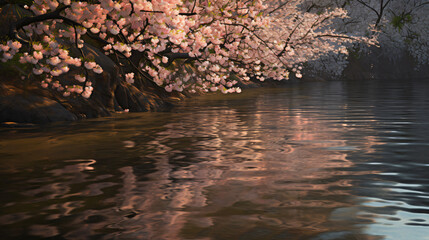 Obraz na płótnie Canvas Cherry Blossoms reflected in a tranquil pond