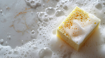 Yellow Soap Square on Foamy Surface