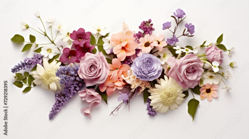 Poster A gorgeous cluster of fresh flowers arranged neatly on a white background, offering a clean area for adding event details or custom text overlays Generative AI