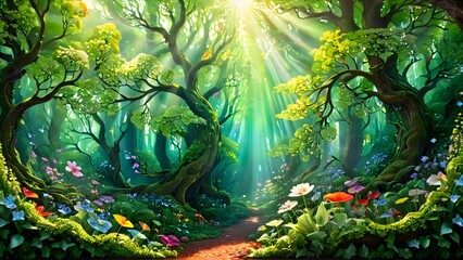 Green forest and sun, Generative AI
