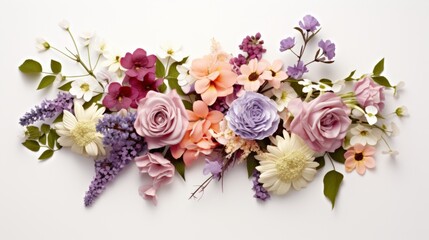 A gorgeous cluster of fresh flowers arranged neatly on a white background, offering a clean area for adding event details or custom text overlays Generative AI
