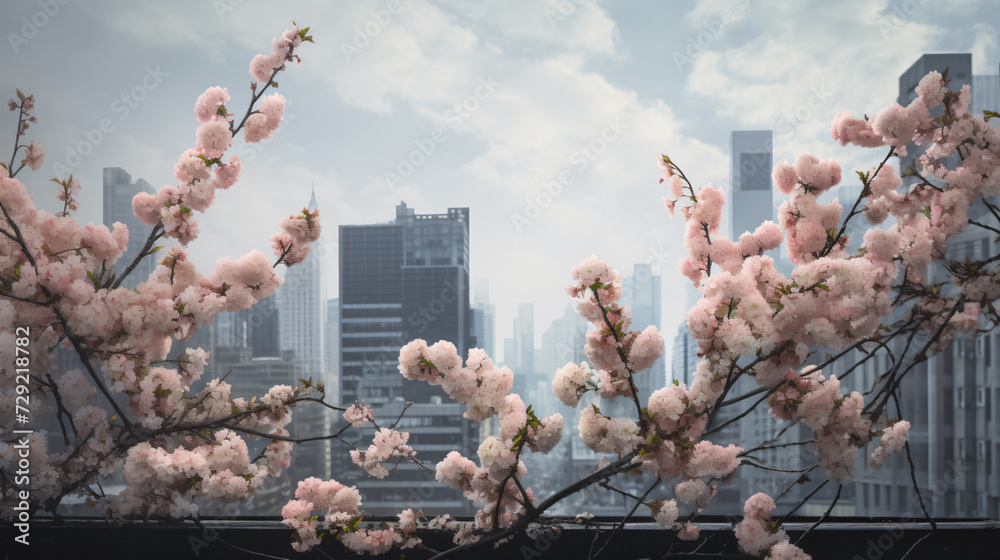 Wall mural Cherry Blossom branches adding harmony to a modern interior setting