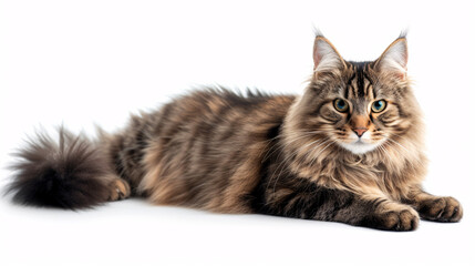 Norwegian Forest cat isolated on white background with full depth of field and deep focus fusion
