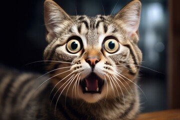 funny cat looking extremely surprised and shocked. Reaction to shocking news pr gossip, wow face, jaw dropping sales.