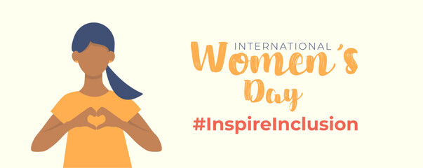 #InspireInclusion. 8 march. Banner International Women's Day. Women of different ethnicities together.  Faceless vector illustration.