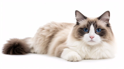 Fototapeta premium Ragdoll cat isolated on white background with full depth of field and deep focus fusion 