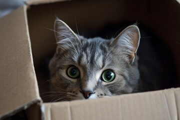 Cute cat looking out of the box
