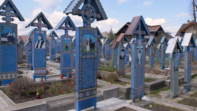 UNESCO Tourist Attraction, Merry Cemetery, Sapanta, Maramures, Romania